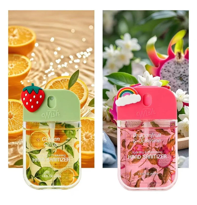 Wish Diy Charm Hand Sanitizer Spary Travel Size Spray 2-Pack Gift Box 1.5 FL OZ (45ML) Each, Dragonfruit, Coconut Cream, Golden Citrus,Cucumber,Sweet Guava Hydrating and Moisturizing, (2) - Image 3